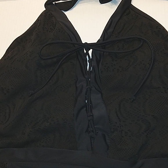 NWT COASTAL BLUE~Plus Size Halter Neck Lace Front Black Sexy Swimsuit~1X~ - Picture 8 of 14